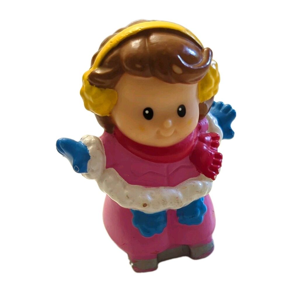 Fisher-Price Little People Girl Figure Pink Coat Outfit Scarf Blue Gloves